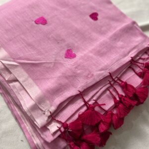 Mul Cotton Heart Embroidery Work Saree